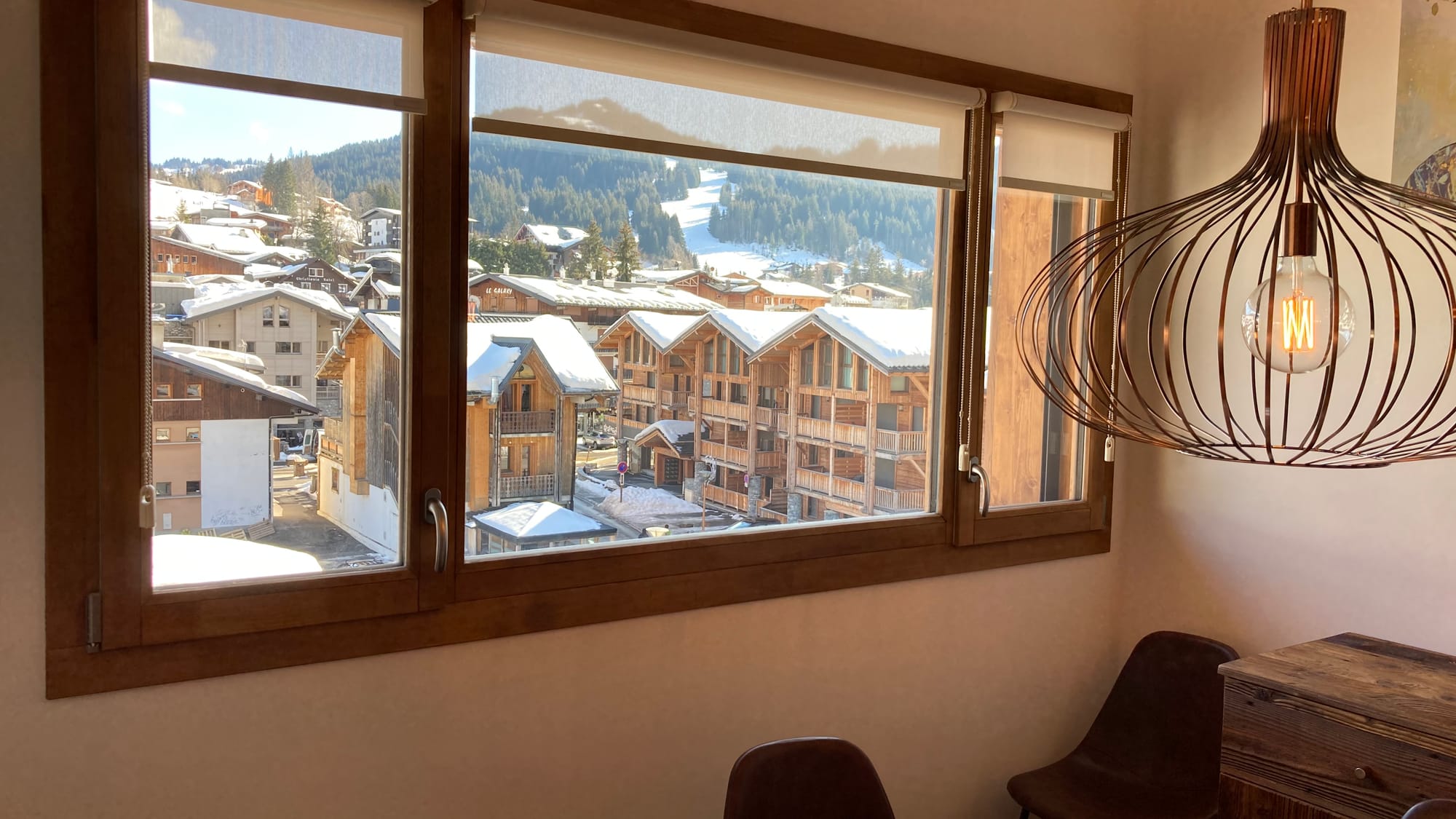 View from open-kitchen on snowy village